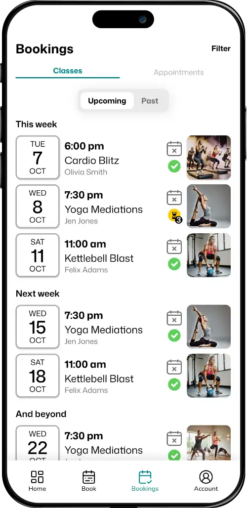 Upcoming client bookings