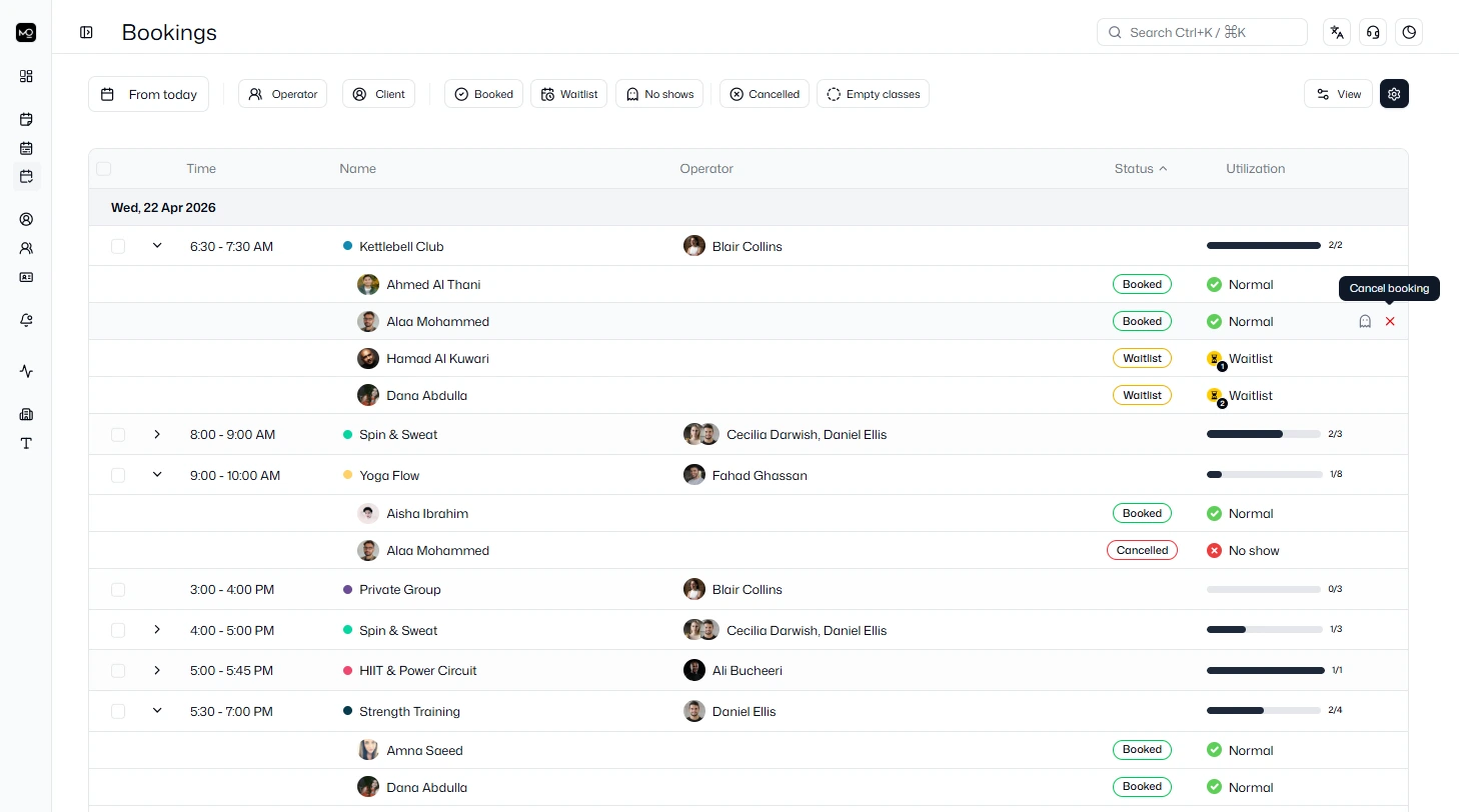 Scheduling and bookings in Momentum One